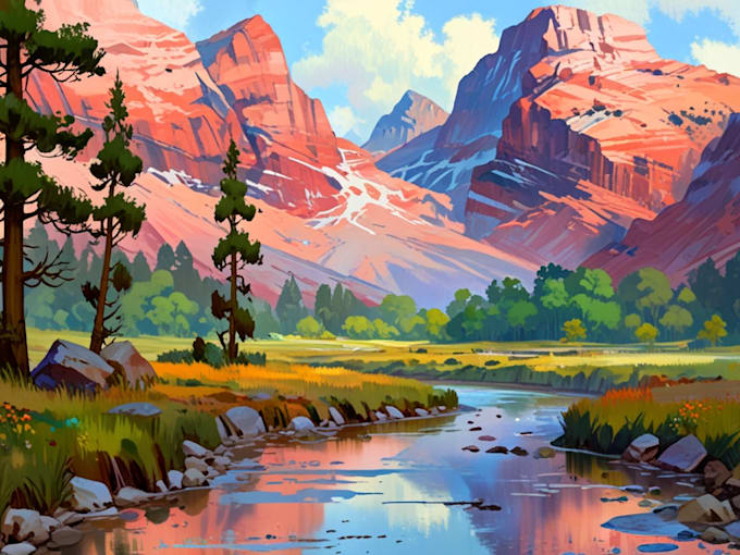 Gig Preview - Paint a realistic digital landscape, oil painting, art