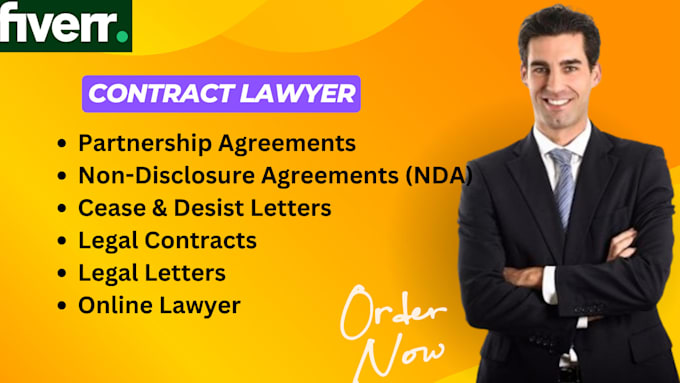 Gig Preview - Draft legal agreements, partnership, nda, cease and desist letters