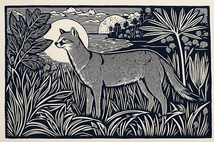 Gig Preview - Make animal and botanical linocut illustration