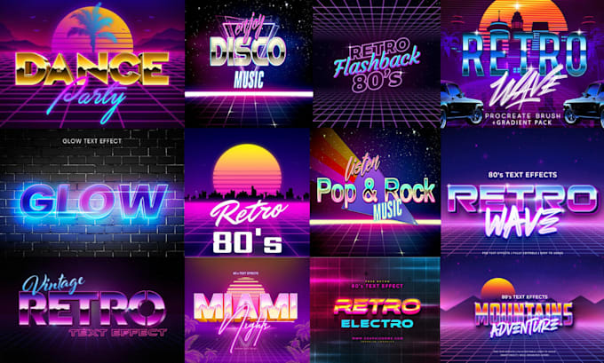 Gig Preview - Do 70s 80s 90s 3d retro vintage, synthwave, graffiti, typography and neon logo