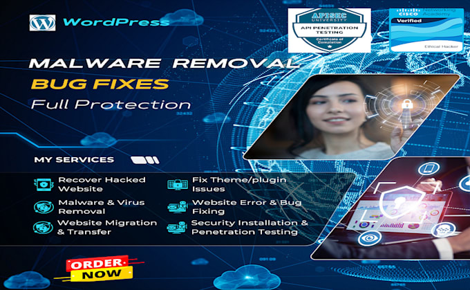 Gig Preview - Remove clean malware fix bug  wordpress security  recover hacked website