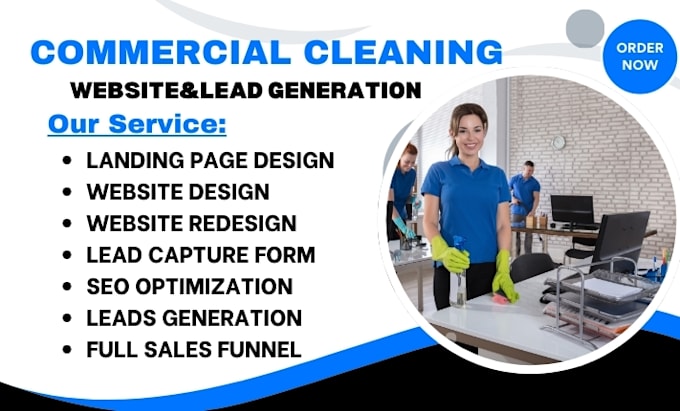 Gig Preview - Design commercial cleaning website office cleaning website home cleaning leads