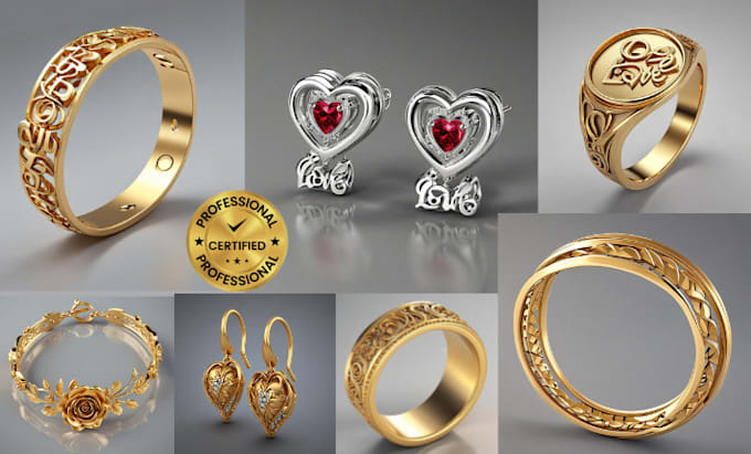 Gig Preview - Design3d cad jewelry design, 3d rings, earring, necklace, bracelet, pendant gold