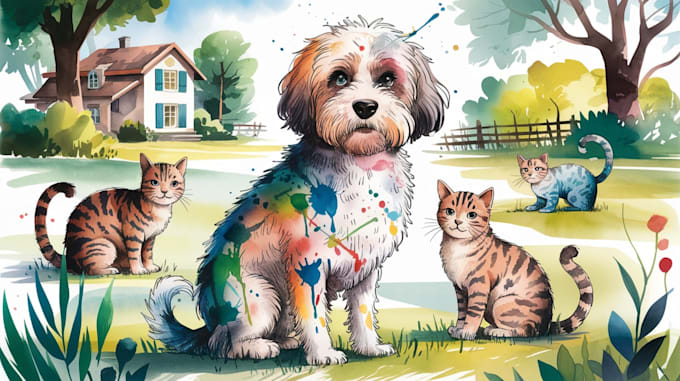 Gig Preview - Paint dog, cats, whatever pet portrait with watercolor