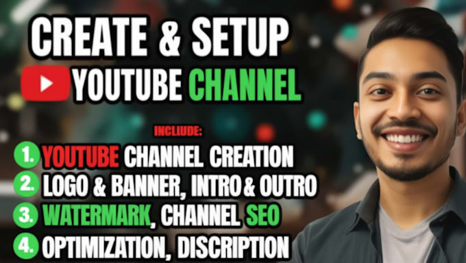 Gig Preview - Create and set up your youtube channel with professional design and SEO