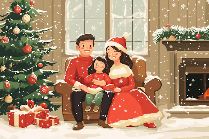 Gig Preview - Do realistic christmas couple family portrait illustration