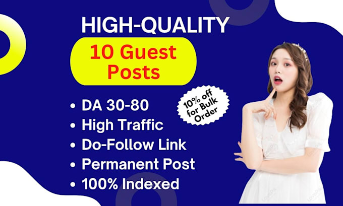 Gig Preview - Write and publish 10 dofollow guest posts on da 40 websites