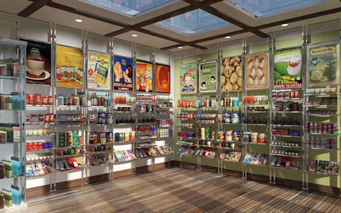 Gig Preview - Design interior 3d cgi supermarket,restaurant rendering,retail store,shop layout