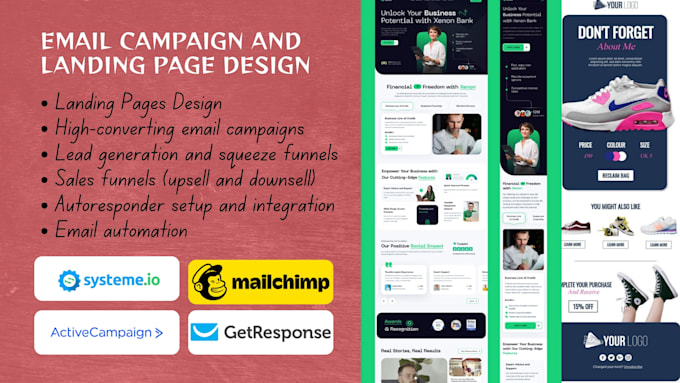 Gig Preview - Design landing page or email campaign with mailchimp, getresponse or systeme io