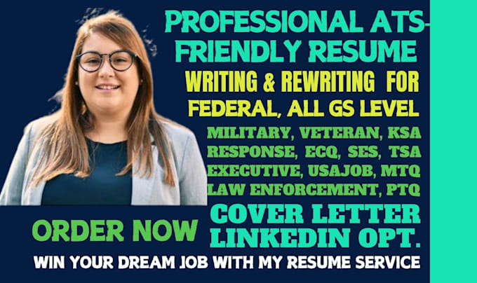 Gig Preview - Write federal resume for veteran, military, ksa, usajob, government, ses, ecq