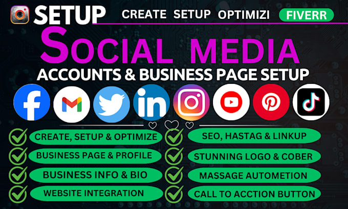 Gig Preview - Setup social media accounts,  business page create  and optimi