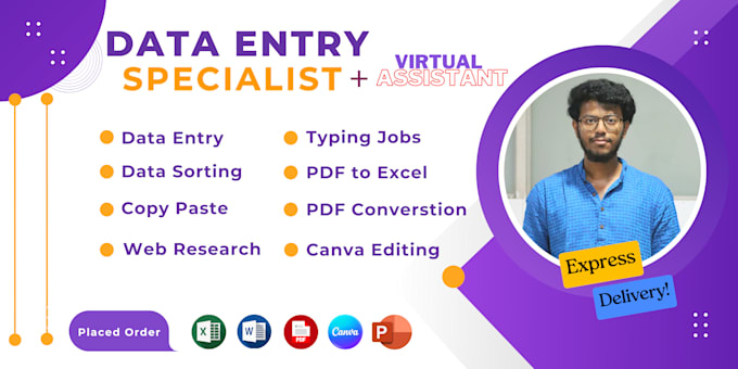 Gig Preview - Be your virtual assistant for data entry, copy paste clean data and etc