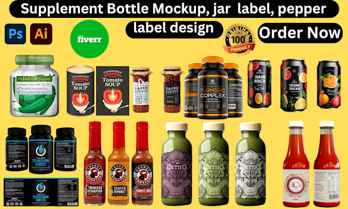 Gig Preview - Do jar label, tin label, sauce label, supplement bottle mockup and pepper label