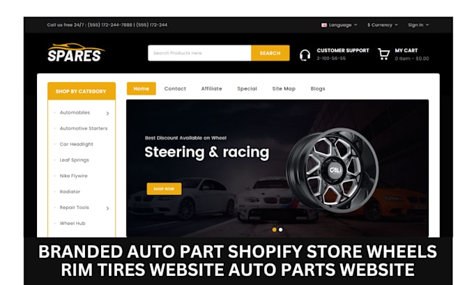 Gig Preview - Design auto parts shopify store wheel tires rim website auto parts website