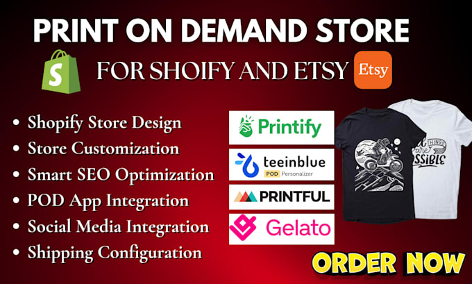 Gig Preview - Do shopify print on demand store etsy pod setup  etsy shop via teeinblue gelato