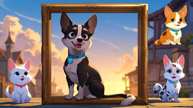 Gig Preview - Design a custom disney pet portrait illustration