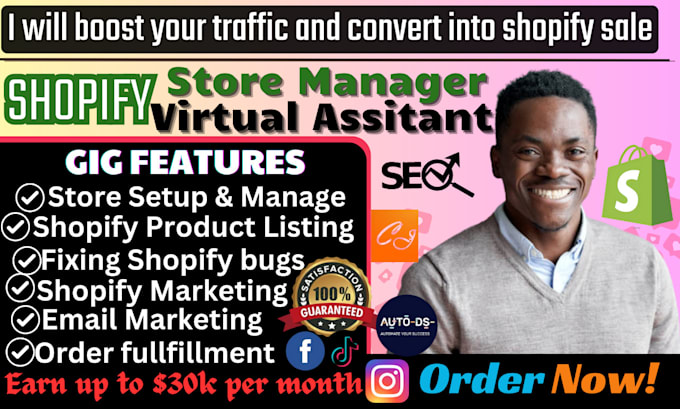 Gig Preview - Do shopify marketing for shopify sales, store manager, shopify virtual assistant