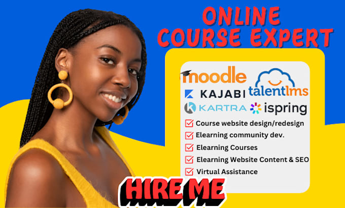 Gig Preview - Do moodle kajabi lectora talentlms ispring lms online course website design seo