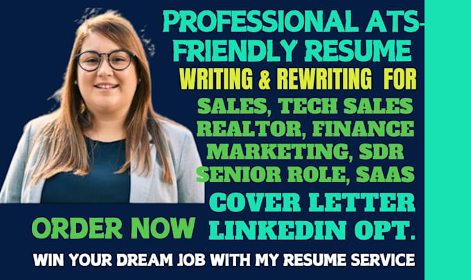 Gig Preview - Perfect sales resume, tech sales, senior role, finance, marketing, sdr, realtor