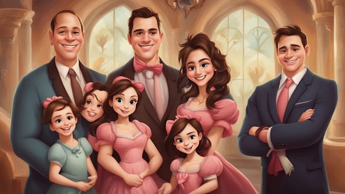 Gig Preview - Design a professional disney family portrait