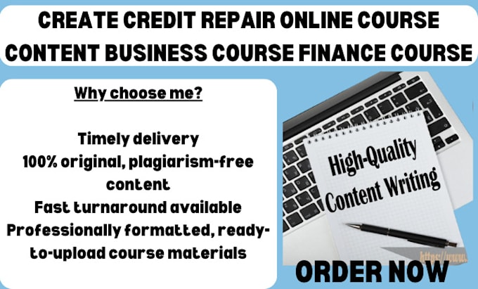 Gig Preview - Create credit repair online course content business course finance course