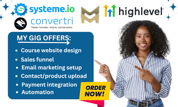 Gig Preview - Setup sales funnel on systemeio convertri gohighlevel mastermind hub ghl course