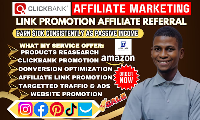 Gig Preview - Promote clickbank affiliate marketing link promotion amazon refferal links