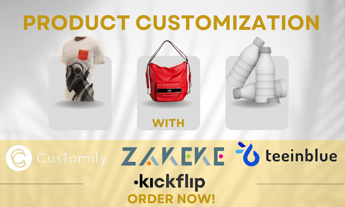 Gig Preview - Setup customily teeinblue kickflip zakeke zepto shopify 3d product customization