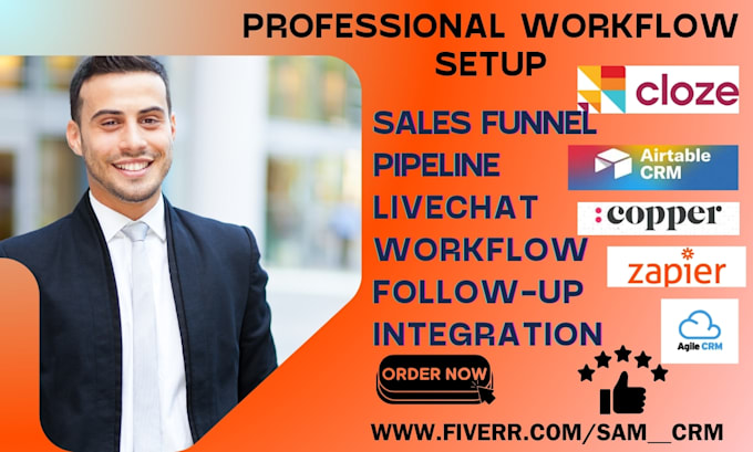 Gig Preview - Setup workflow aweber copper insightly apptivo cloze airtable monday agile crm