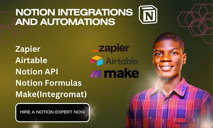 Gig Preview - Notion workspace automation make com notion API zapier clickup monday airtable