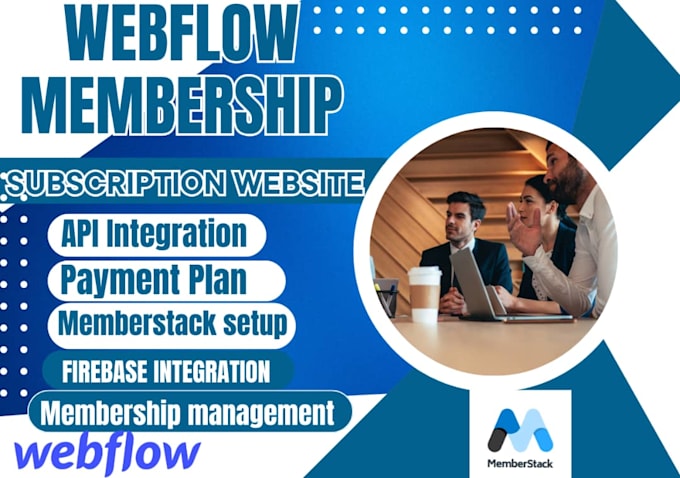 Gig Preview - Webflow membership subscription website with memberstack, memberful,podia