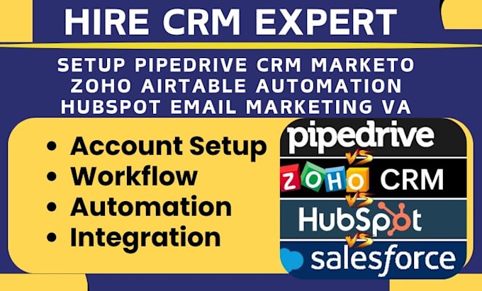 Gig Preview - Setup pipedrive crm marketo zoho airtable automation hubspot email marketing va