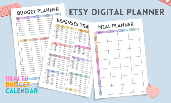 Gig Preview - Etsy digital planner, hyperlinked planner, journal planner, etsy digital product