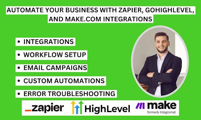 Gig Preview - Automation with zapier, gohighlevel, make com integrations