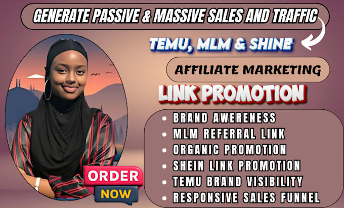 Gig Preview - Promote temu affiliate link, mlm, shein affiliate marketing referral link