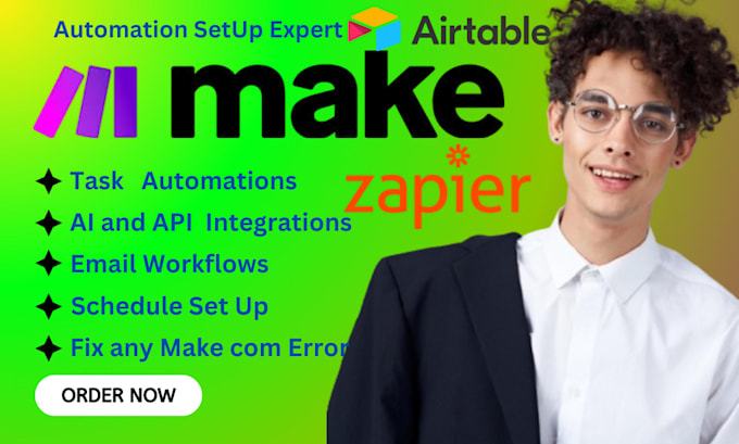 Gig Preview - Set up make com integromat make automation and zapier workflow