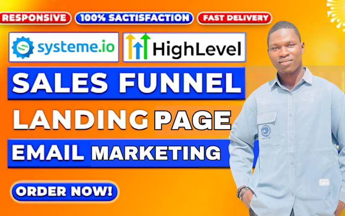 Gig Preview - Build sales funnel systeme io clickfunnels gohighlevel kajabi landing page clone