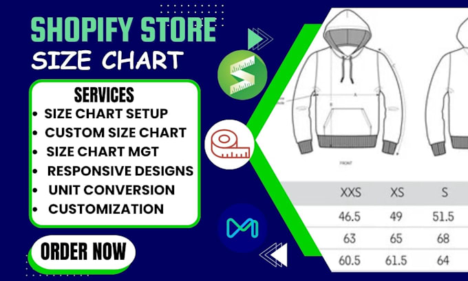 Gig Preview - Setup kiwi size chart mage size tiny seo bf size smart size shopify size chart