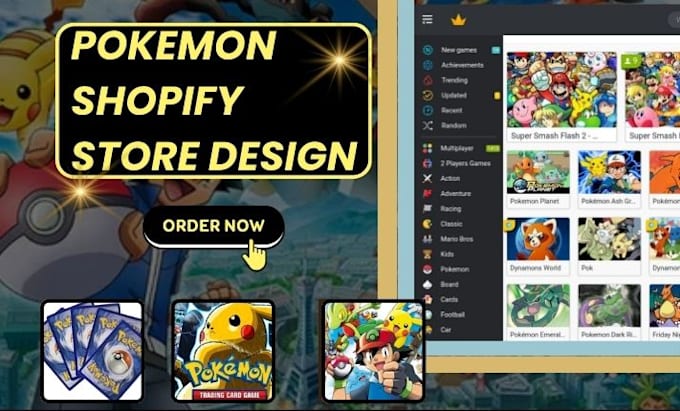 Gig Preview - Design sleek pokemon shopify store trading card website gift card store