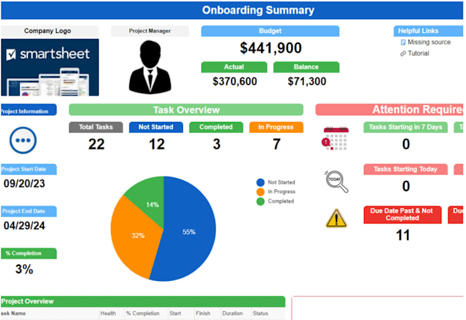 Gig Preview - Automate smartsheet project plan asana clickup zoho interactive dashboards excel