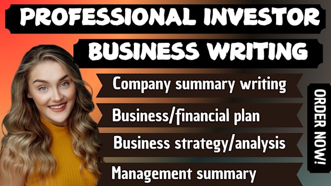 Gig Preview - Write investor business plan proposal grant proposal pitch deck financial plan