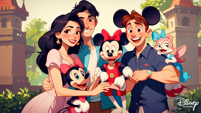 Gig Preview - Design a professional disney family portrait