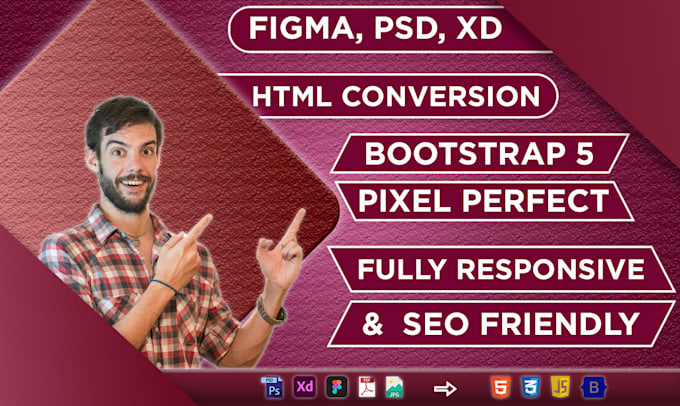 Gig Preview - Convert psd to html, figma to html, xd to html with bootstrap 5