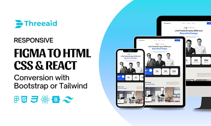 Gig Preview - Do figma to HTML CSS and react conversion with bootstrap or tailwind