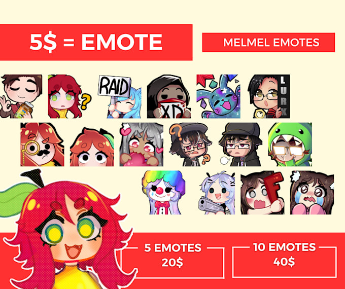 Gig Preview - Do cute emotes for twitch, youtube, kick, and more