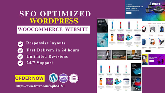 Gig Preview - Design seo optimized wordpress woocommerce website ecommerce store in 24 hours