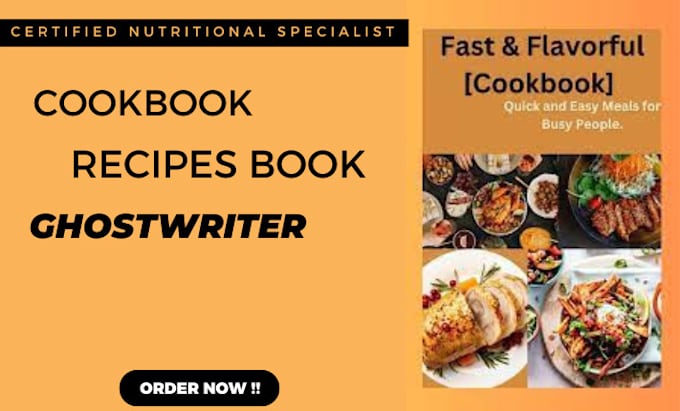 Gig Preview - Be your ghostwriter, cookbook cover design food recipe ebook writer