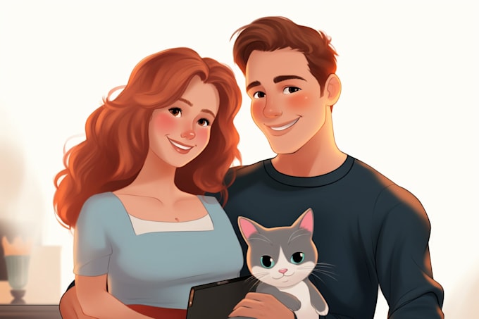 Gig Preview - Create lovely couple portraits in disney style