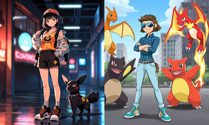 Gig Preview - Draw you and your team as a custom pokemon trainer with your favorite pokemon