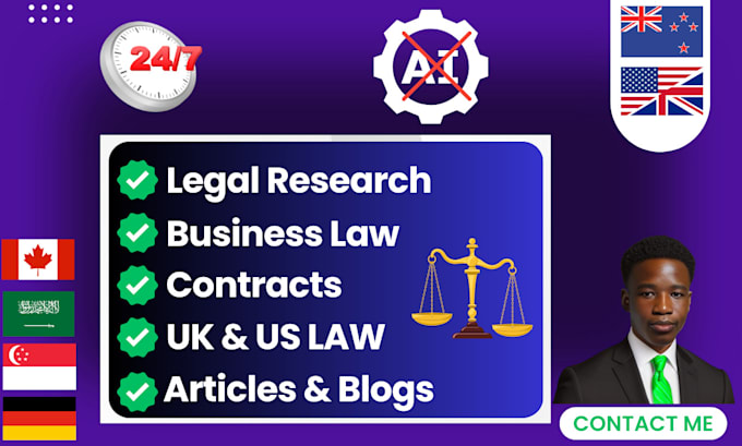 Gig Preview - Help with research, articles, business contracts, UK, US law